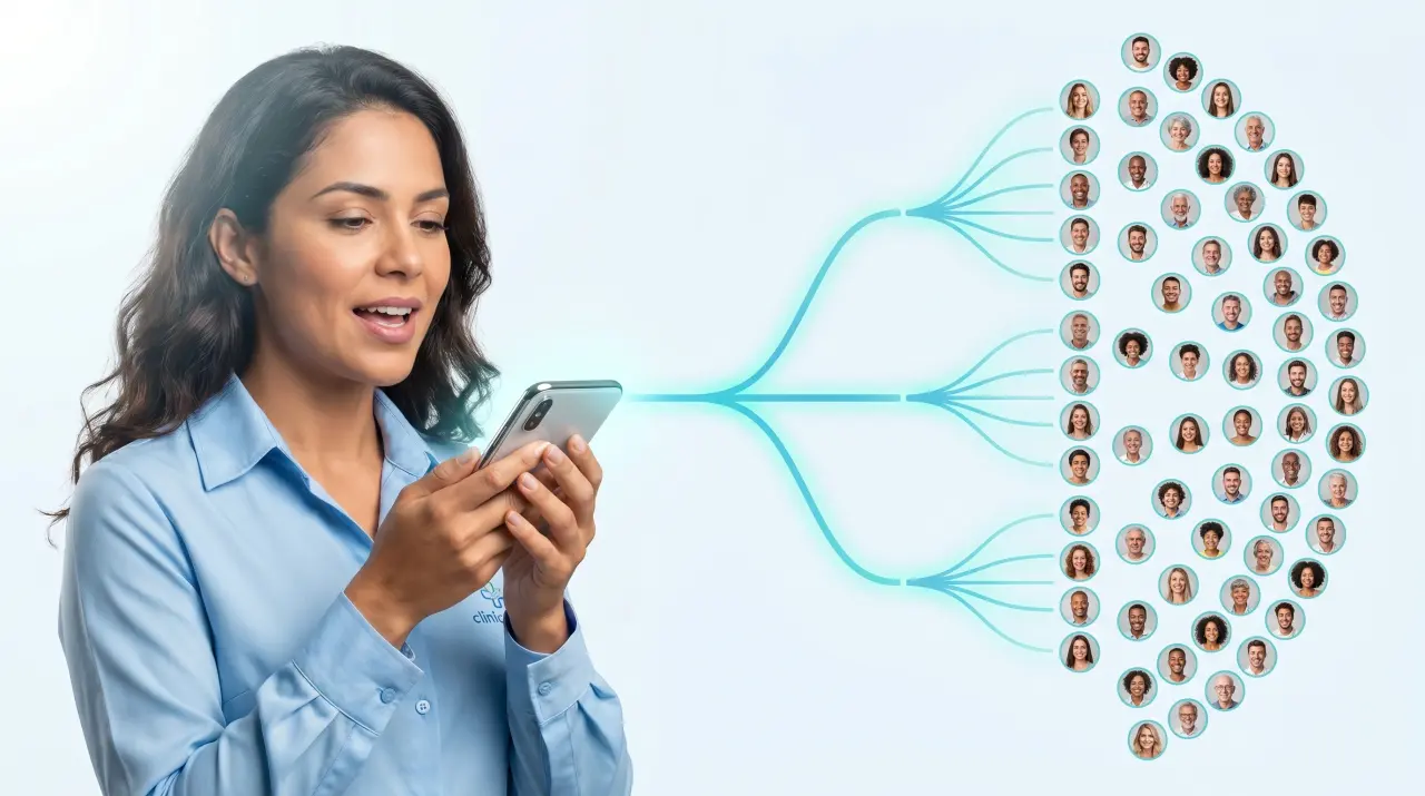 Recepção gravando áudio no celular enquanto o Axis convoca dezenas de clientes para preencher horários cancelados — em qualquer agenda, qualquer especialidade